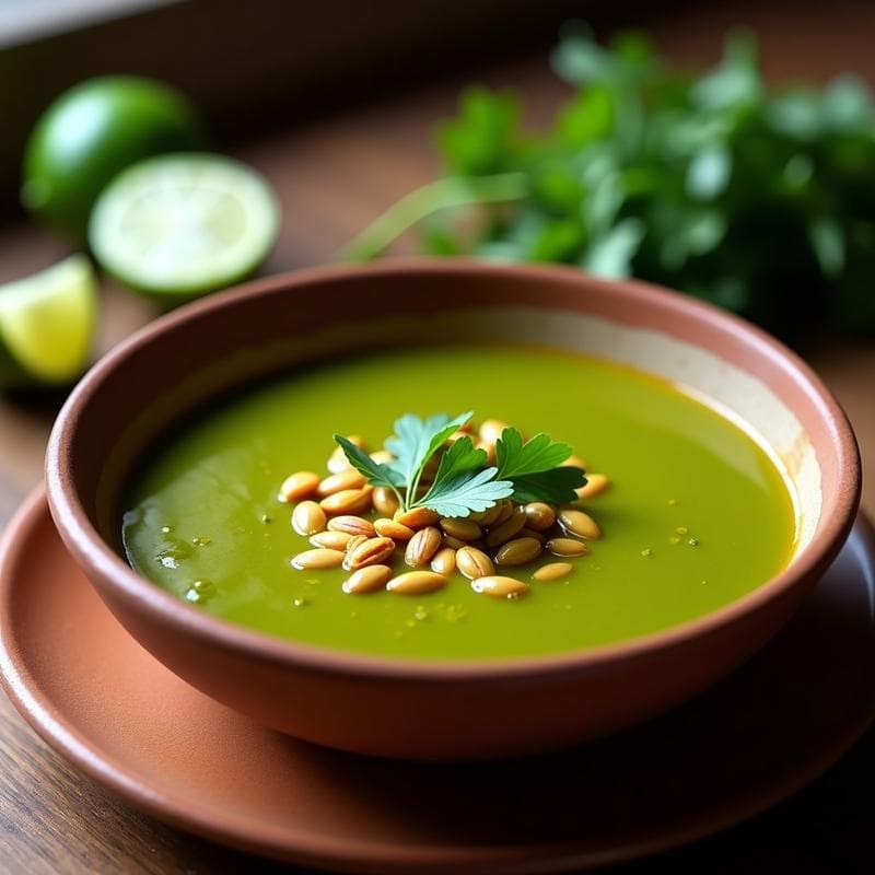 Sopa de Tomate Verde y Pepitas de Calabaza: Receta Mexicana Tradicional en 20 Minutos
