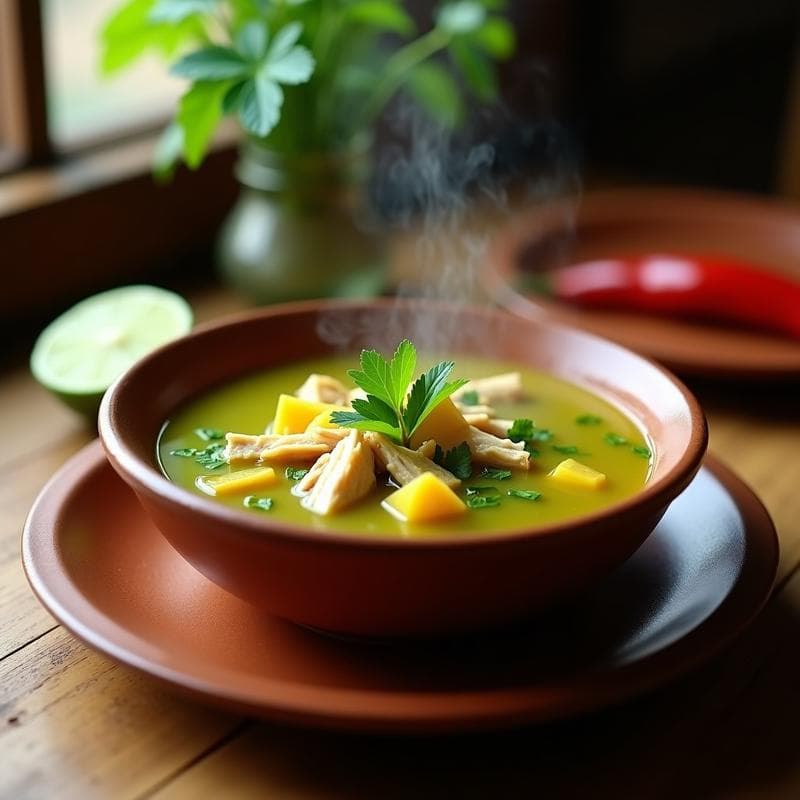 Sopa de Tomate Verde y Pollo Desmenuzado: Receta Peruana en Olla Exprés con Toque Picante