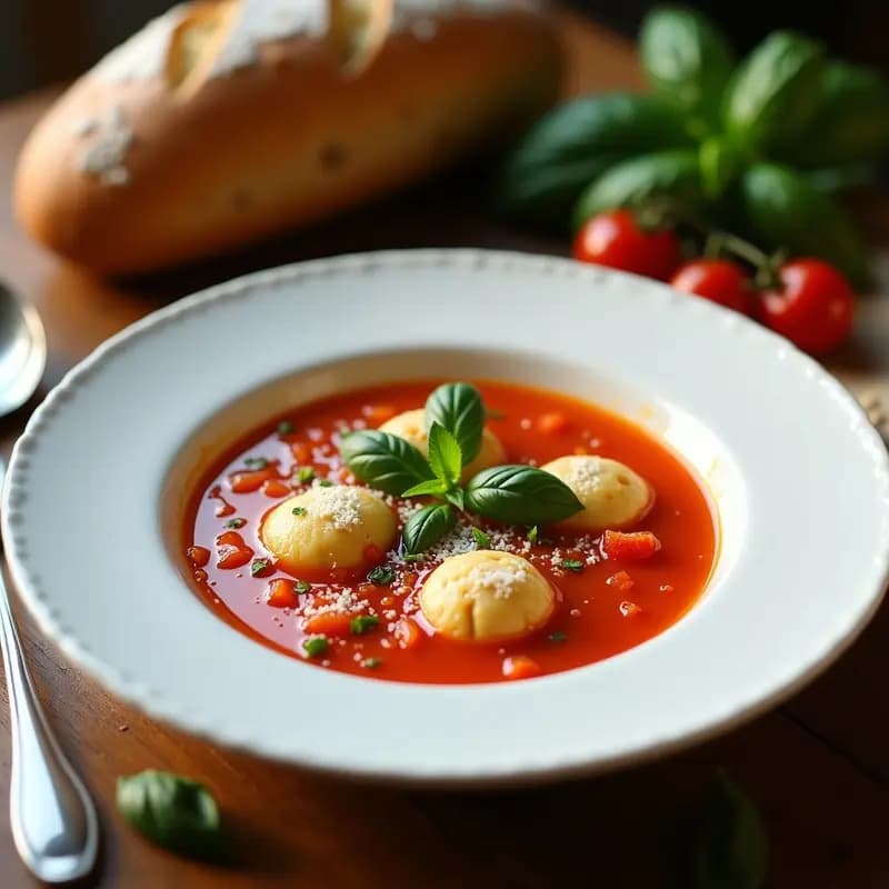 Sopa de Tomates y Albahaca con Albóndigas de Pan: Receta Italiana Reconfortante