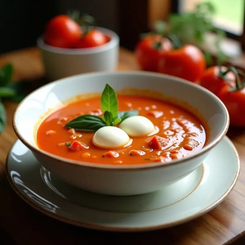 Sopa de Tomates Asados y Albahaca con Bolas de Mozzarella: Receta Italiana Keto en 20 Minutos