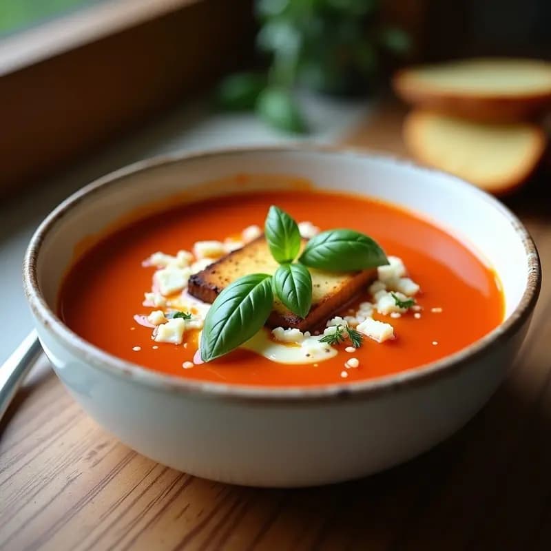 Sopa de Tomates Asados con Albahaca y Queso Buffalo: Receta Americana en Thermomix