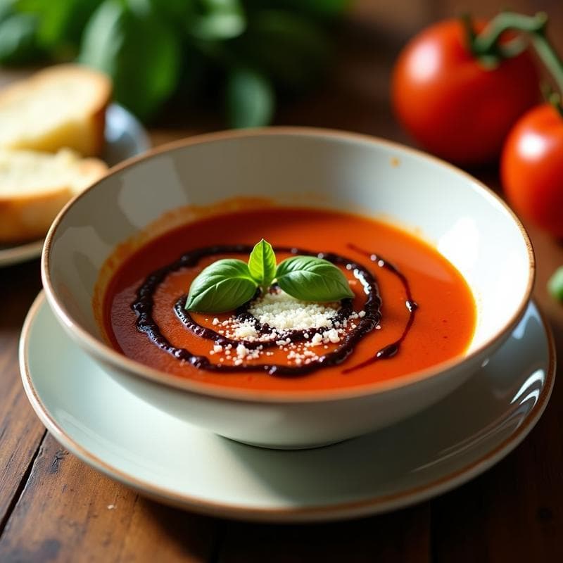 Sopa de Tomates Asados y Albahaca con Toque de Vinagre Balsámico: Receta Italiana en Thermomix