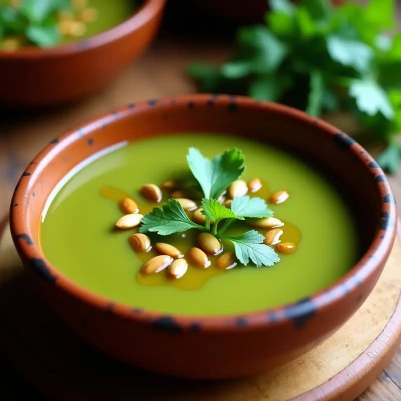 Sopa de Tomates Verdes y Pepitas: Receta Mexicana Vegana con Toque Crujiente en 25 Minutos