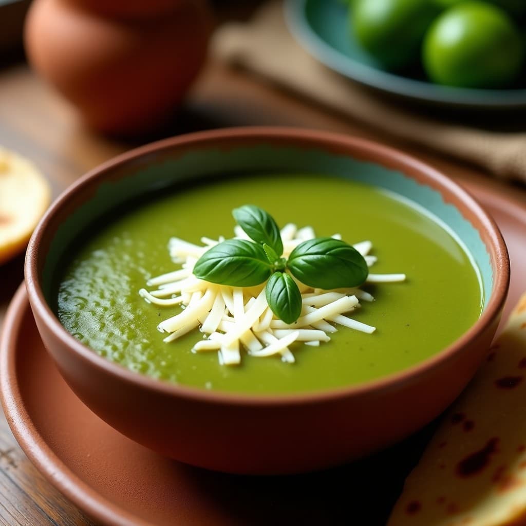 Sopa de Tomates Verdes y Albahaca con Virutas de Queso Vegano: Receta Mexicana en Thermomix y Sin Lactosa