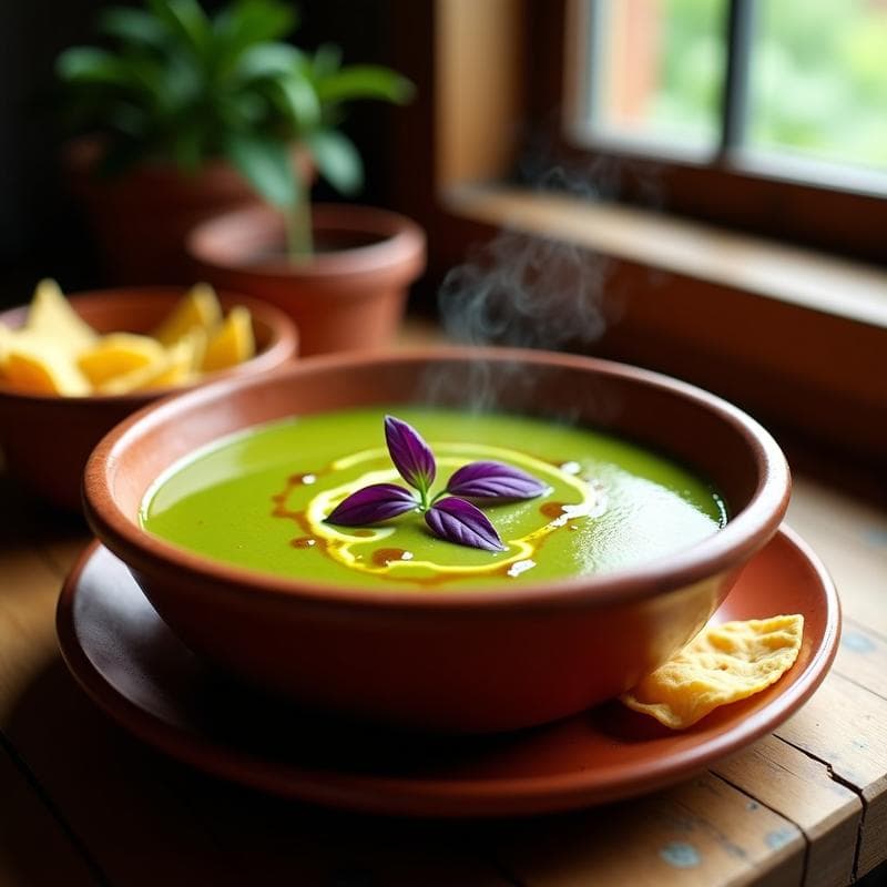 Sopa de Tomatillo y Albahaca Morada: Receta Mexicana en Olla Lenta con Toque Ácido