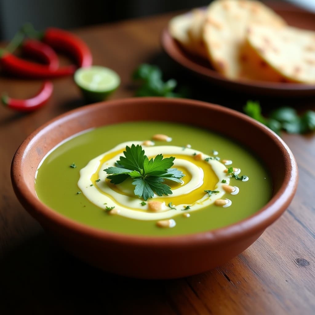 Sopa de Tomatillo y Chile Poblano con Queso de Almendras: Receta Vegana y Sin Lactosa