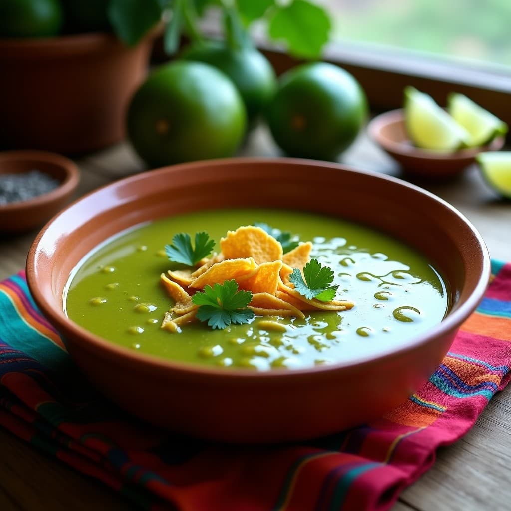 Sopa de Tomatillo y Chile Verde con Tortillas de Maíz: Receta Mexicana Vegana en 25 Minutos