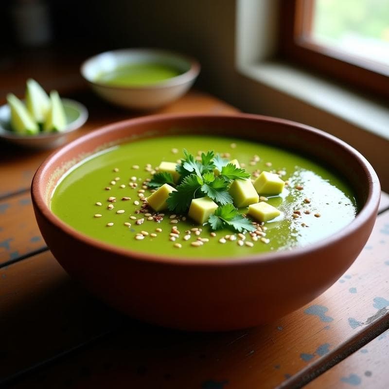 Sopa de Tomatillo y Chipotle con Trozos de Aguacate: Receta Mexicana Vegana y Picante en 20 Minutos