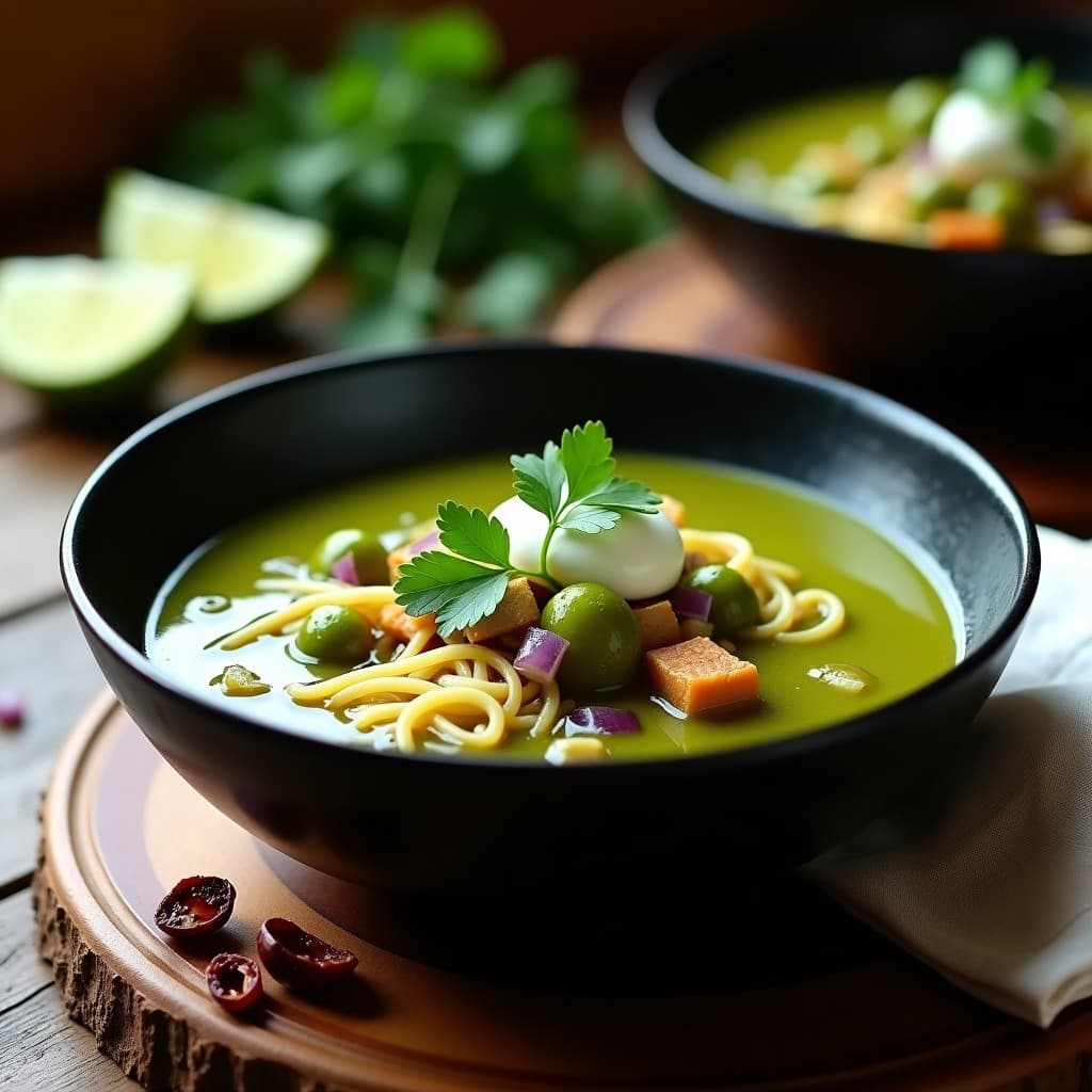 Sopa de Tomatillo y Chipotle con Fideos de Konjac: Receta Mexicana Keto en 20 Minutos