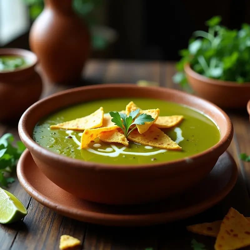 Sopa de Tomatillo y Chipotle con Tiritas de Tortilla: Receta Mexicana Sin Lactosa