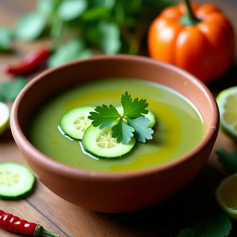 Sopa de Tomatillo y Pepino: Gazpacho Mexicano con Toque de Chile de Árbol