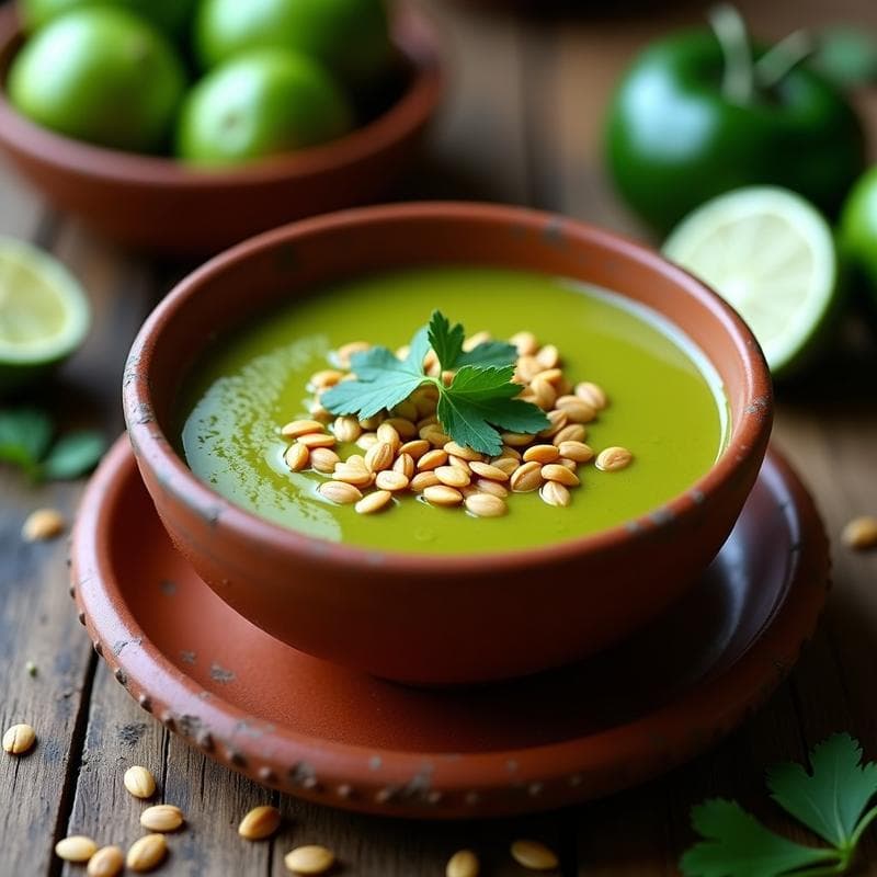 Sopa de Tomatillo y Pepita: Receta Mexicana Tradicional con Toque Crujiente