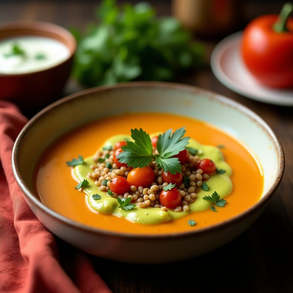 Sopa de Tomatillo y Pimientos Asados con Crema de Aguacate: Receta Mexicana Sin Lácteos