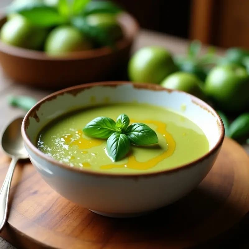 Sopa de Tomatillos y Poblano con Albahaca Fresca: Receta Peruana Sin Lácteos en Thermomix