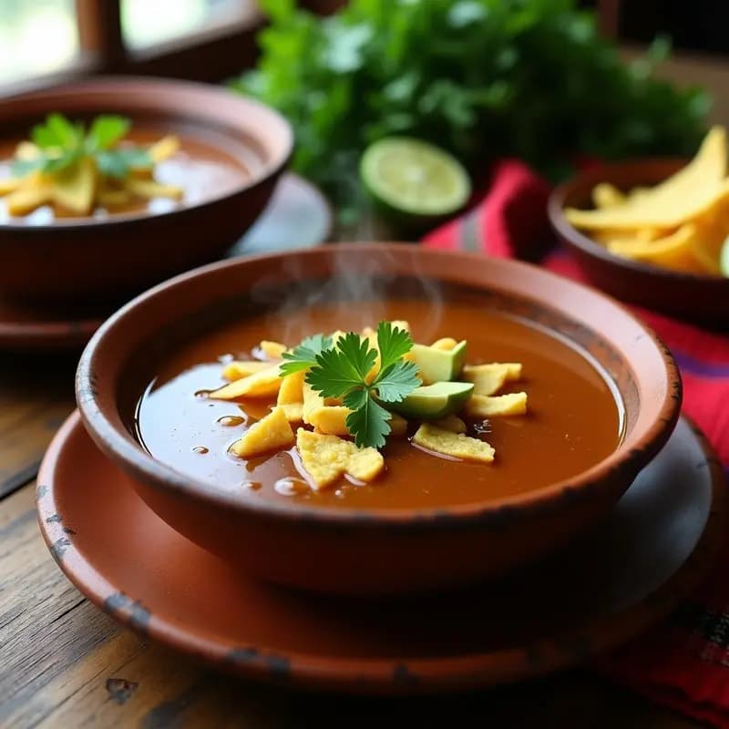 Sopa de Tortilla con Chile Pasilla: Receta Mexicana Tradicional con_toque Vegano de Huevo de Lino