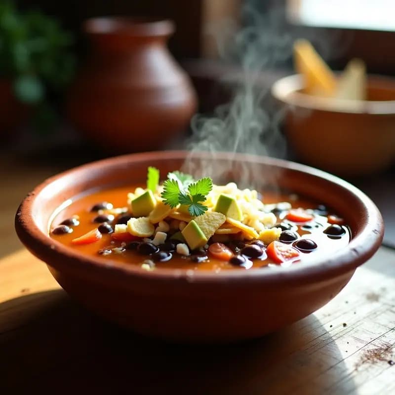 Sopa de Tortilla Mexicana con Frijoles Negros y Chile Pasilla: Receta Sin Gluten