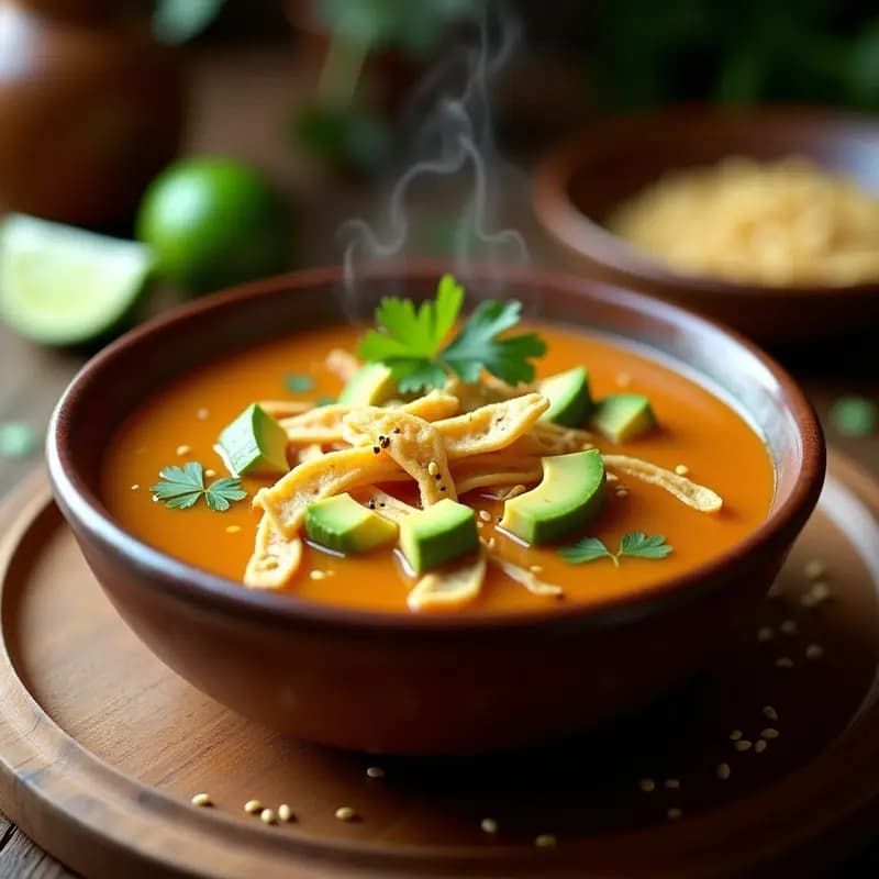 Sopa de Tortillaatina: Sopa Mexicana con Tortillas Doradas y Aguacate