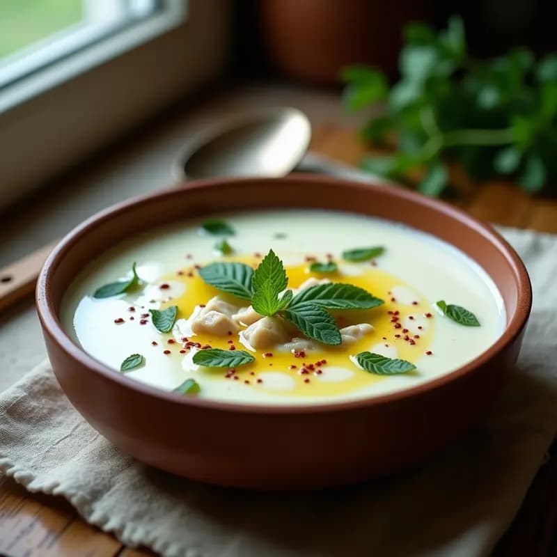 Sutyaj Çorbası - Sopa Turca de Yogur y Hierbas con Pollo