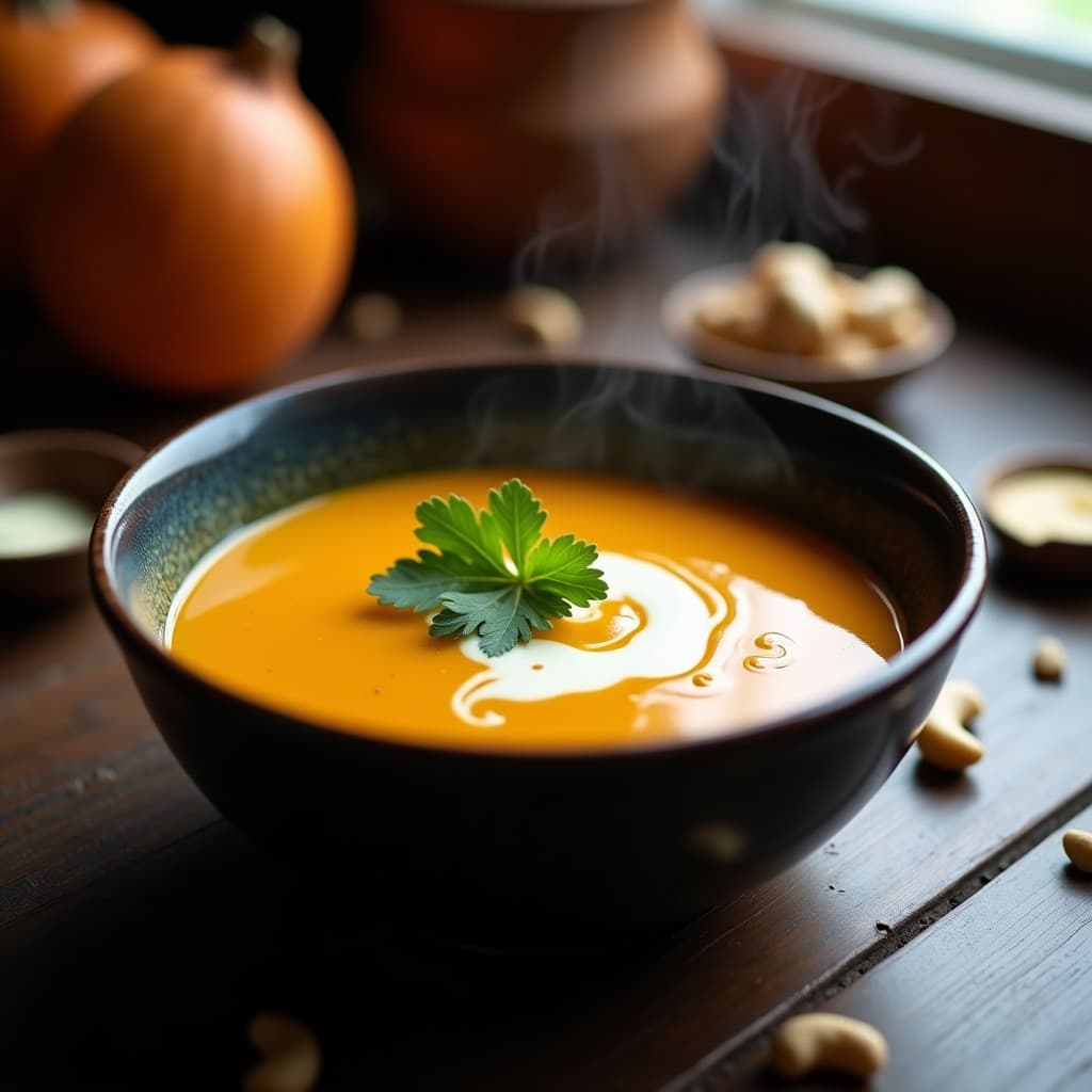 Sopa de Zapallo y Jengibre con Crème de Anacardos: Receta Colombiana Vegana en Olla Express