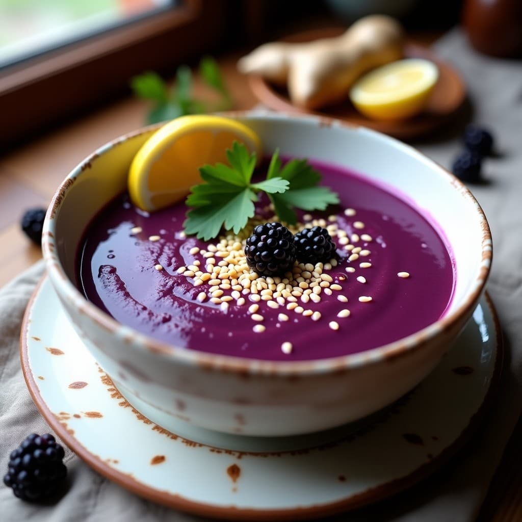 Sopa de Zarza de Moras y Jengibre con Toque de Limón: Receta Ayurvédica Detox y Sin Lácteos