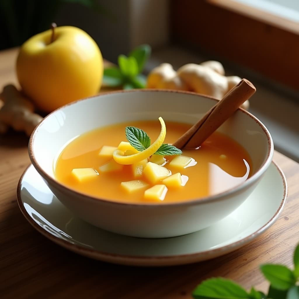 Sopa de Zarzaparrilla y Jengibre con Trozos de Manzana: Bebida Detox y Tradicional Española