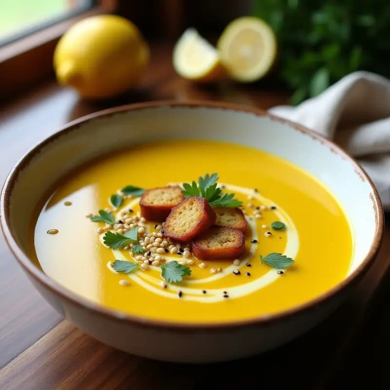 Sopa de Zucchini y Cúrcuma con Crutones de Semillas: Receta Detox Sin Lácteos