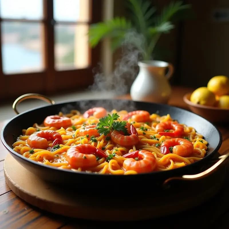 Sopar Sec de Fideus con Gambas y Ñora: Receta Catalana de Mar en Paellera