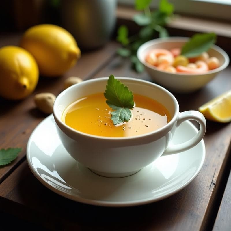 Sopatail de Camarón y Limón con Hojas de Laurel: Bebida Peruana Caliente y Digestiva