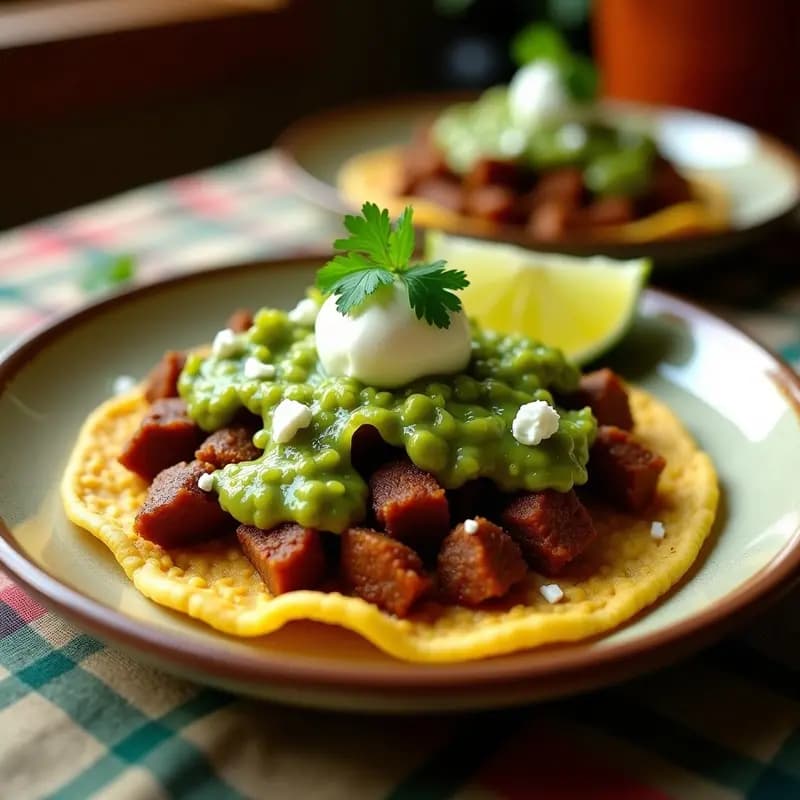 Sopes de trozo de Res con Nopales y Salsa Verde: Receta Mexicana Tradicional