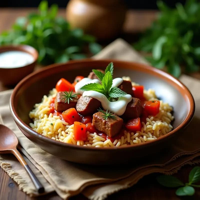 Sopsat de Cordero con Arroz Basmati y Hierbas Aromáticas: Receta Albanesa Tradicional