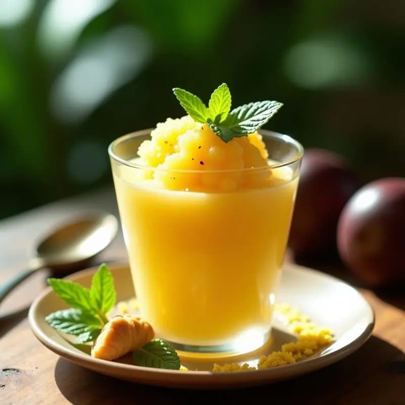 Sorbet de Maracuyá y Jengibre con Hojas de Mentas: Postre Brasileño Refrescante