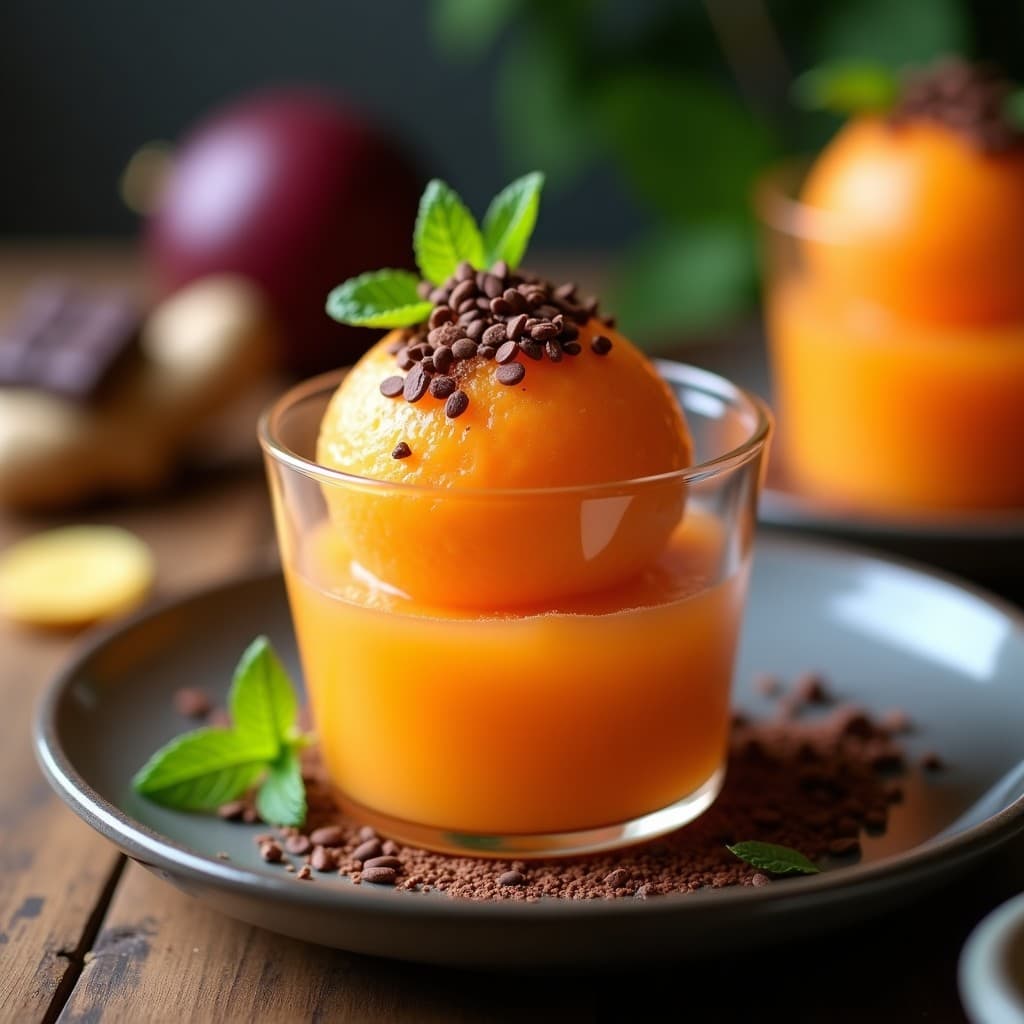 Sorbete de Caqui y Jengibre con Virutas de Chocolate 90%: Postre Vegano y Detox