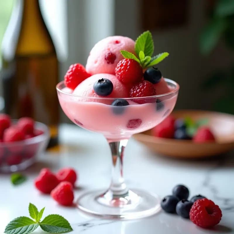 Sorbete de Cava con Frutos Rojos: Postre Elegante y Refrescante sin Azúcar