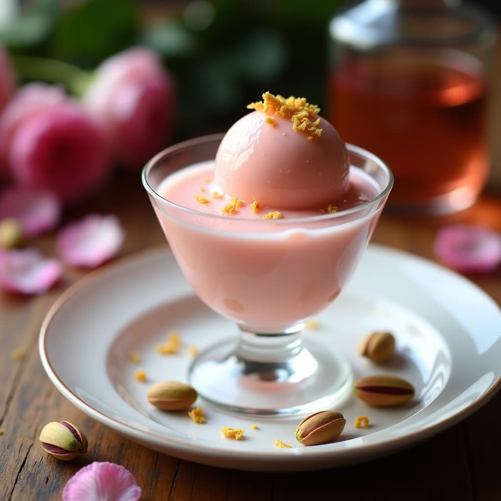 Sorbete de Lichi y Rosa de Damasco con Virutas de Pistacho: Postre Sin Azúcar y Sin Lácteos