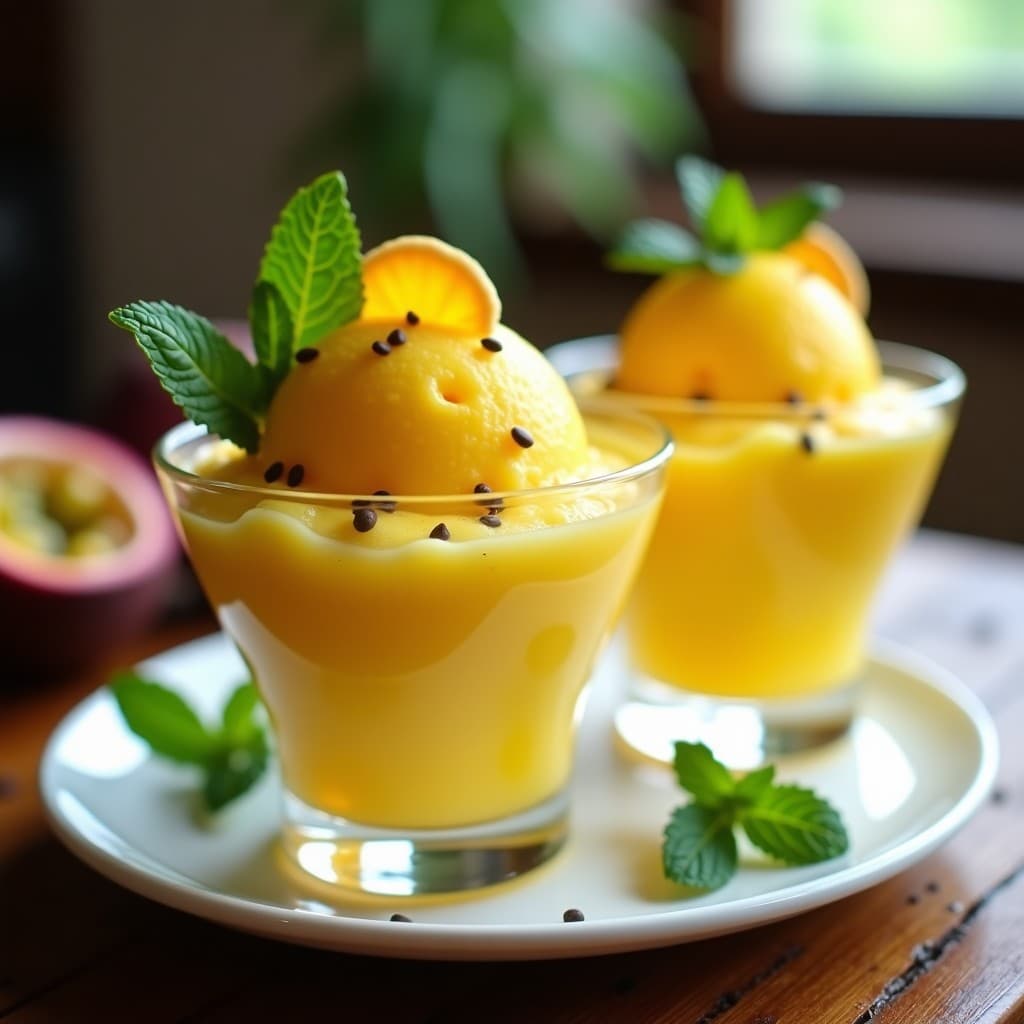 Sorbete de Maracuyá y Jengibre con Hojas de Menta: Postre Vegano y Refrescante en 10 Minutos