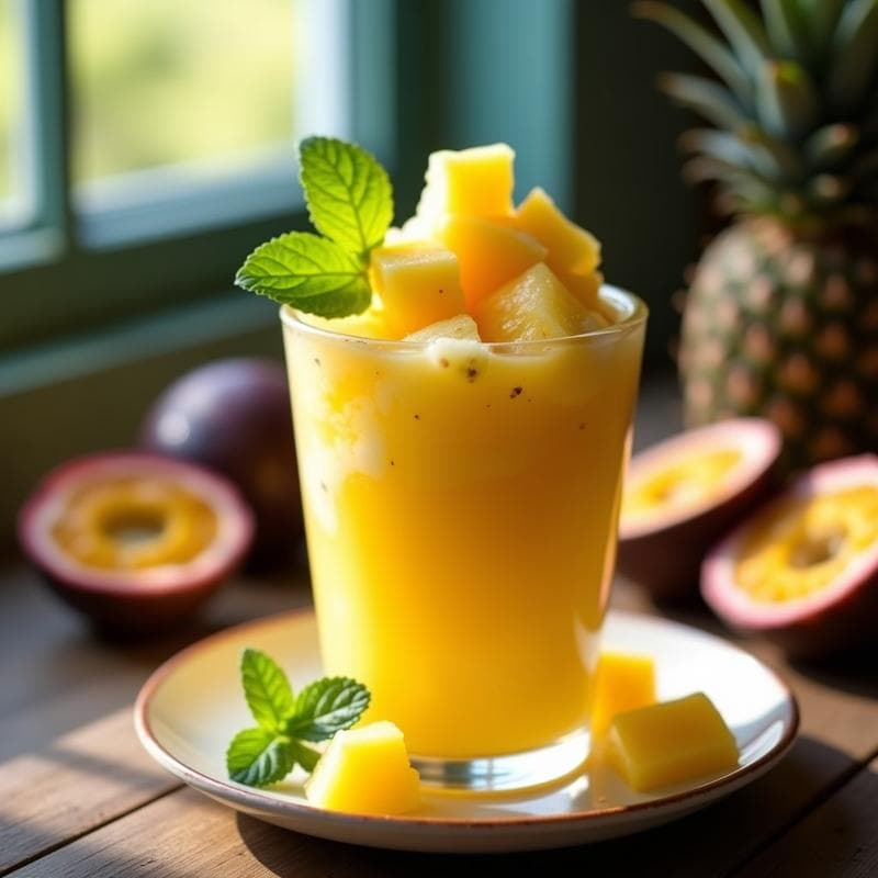 Sorbete de Maracuyá y Jengibre con Trozos de Piña Fresca: Postre Brasilero Sin Lácteos