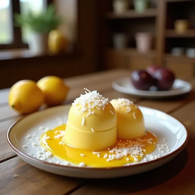 Sorbete de Maracuyá y Limón con Trozos de Coco: Postre Tropical Sin Lácteos