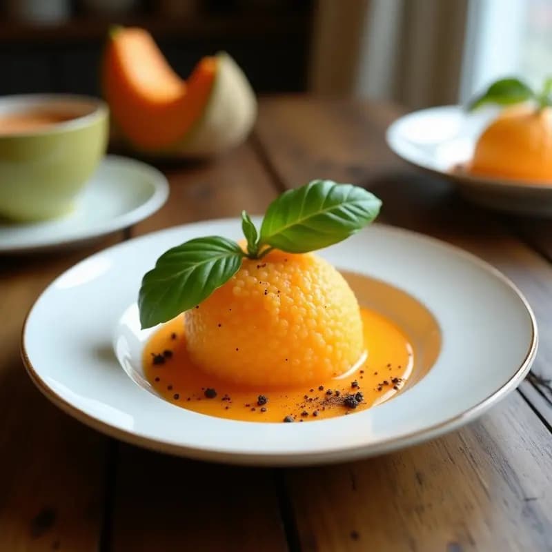 Sorbete de Melón Cantalupo y Albahaca con Toque de Pimienta Negra: Postre Italiano Fresco y Sin Lácteos