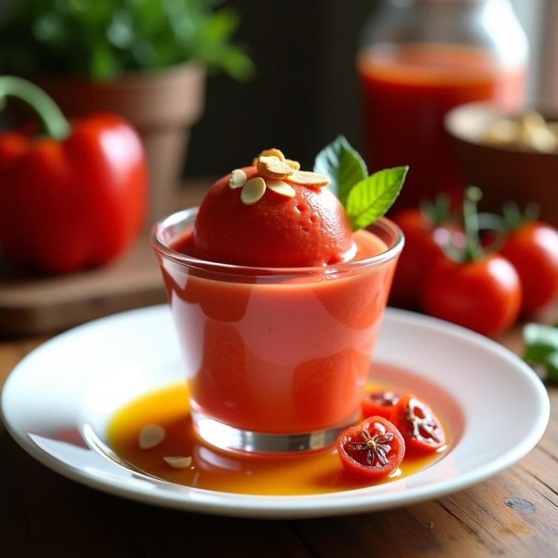 Sorbete de Pimiento Rojo Asado y Tomate Seco: Postre Salado Vegano y Sin Azúcar