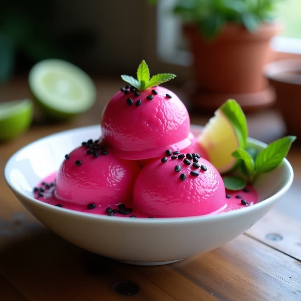 Sorbete de Pitahaya y Jengibre con Semillas de Amapola: Postre Mexicano Sin Azúcar