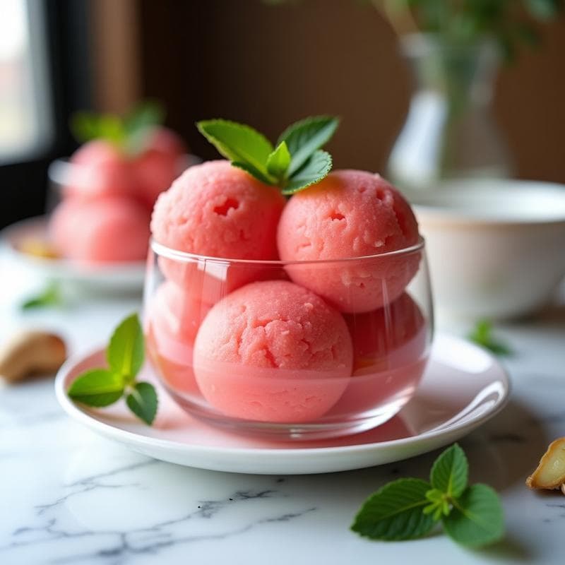 Sorbete de Sandía y Jengibre con Hojas de Mentas: Postre Refrescante Sin Lácteos en 3 Ingredientes