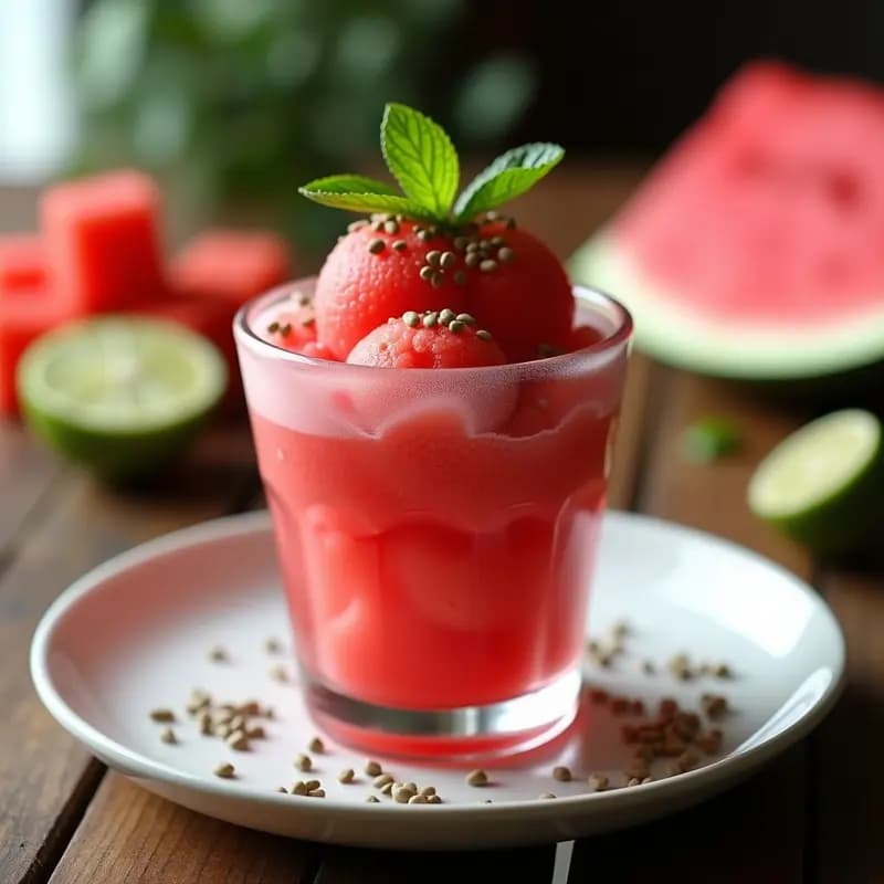 Sorbete de Sandía y Jengibre con Hojas de Menta: Postre Mexicano Sin Azúcar