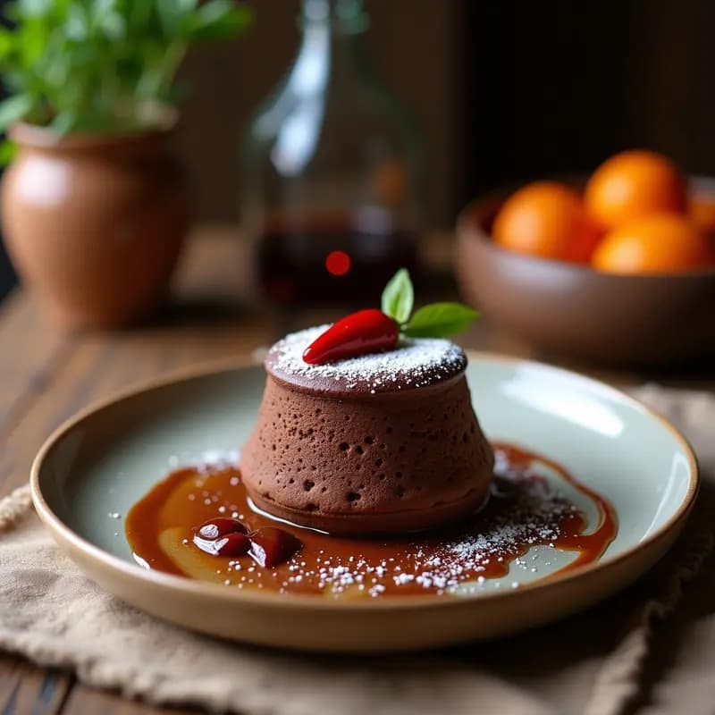 Soufflé de Chocolate y Chiles Pasilla: Postre Mexicano con Toque Picante y Esponjoso