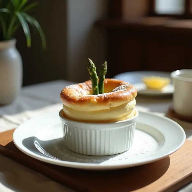 Soufflé de Espárragos y Queso de Almendras: Entrante Francés Vegano y Sin Lactosa