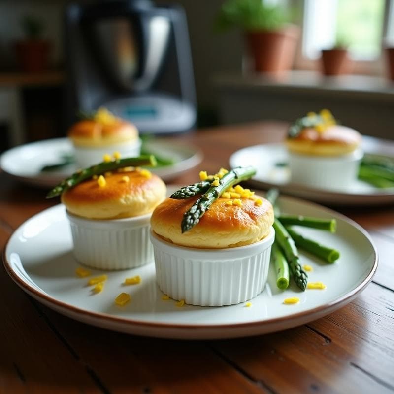 Soufflé de Espárragos Verdes con Queso de Cabra: Receta Francesa en Thermomix