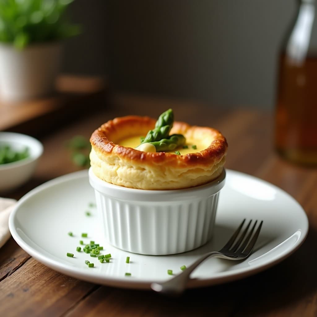 Soufflé de Espárragos Blancos y Queso de Castañas: Receta Vegana Francesa en Microondas