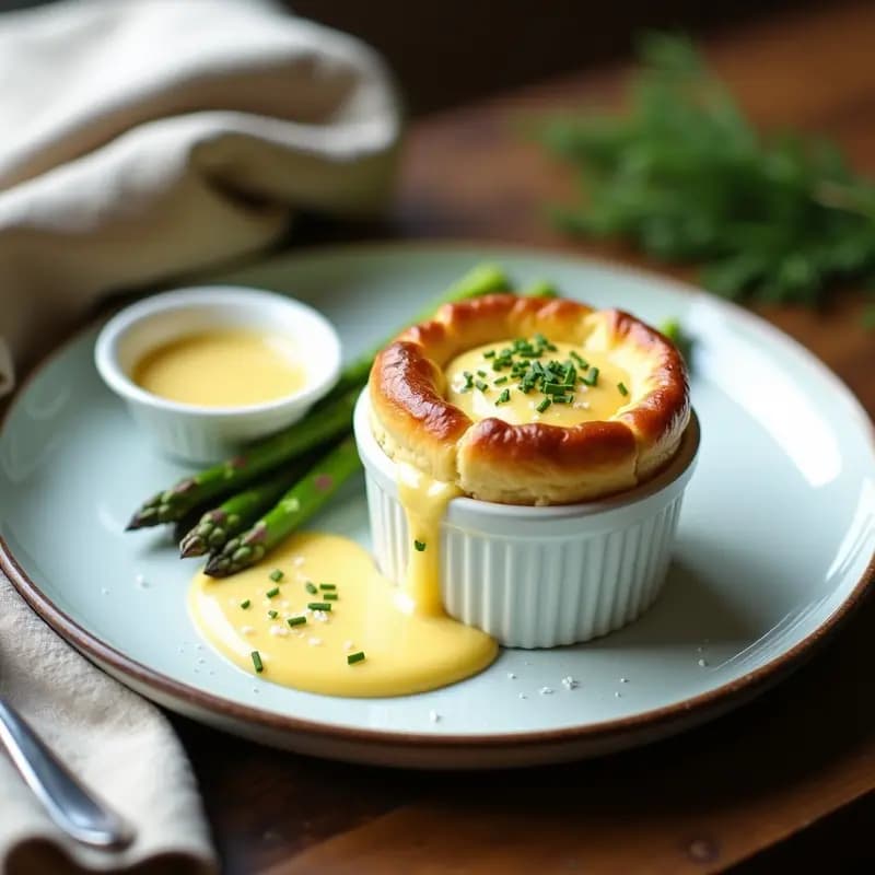 Soufflé de Espárragos Verdes con Salsa Holandesas Vegana: Receta Francesa Elegante