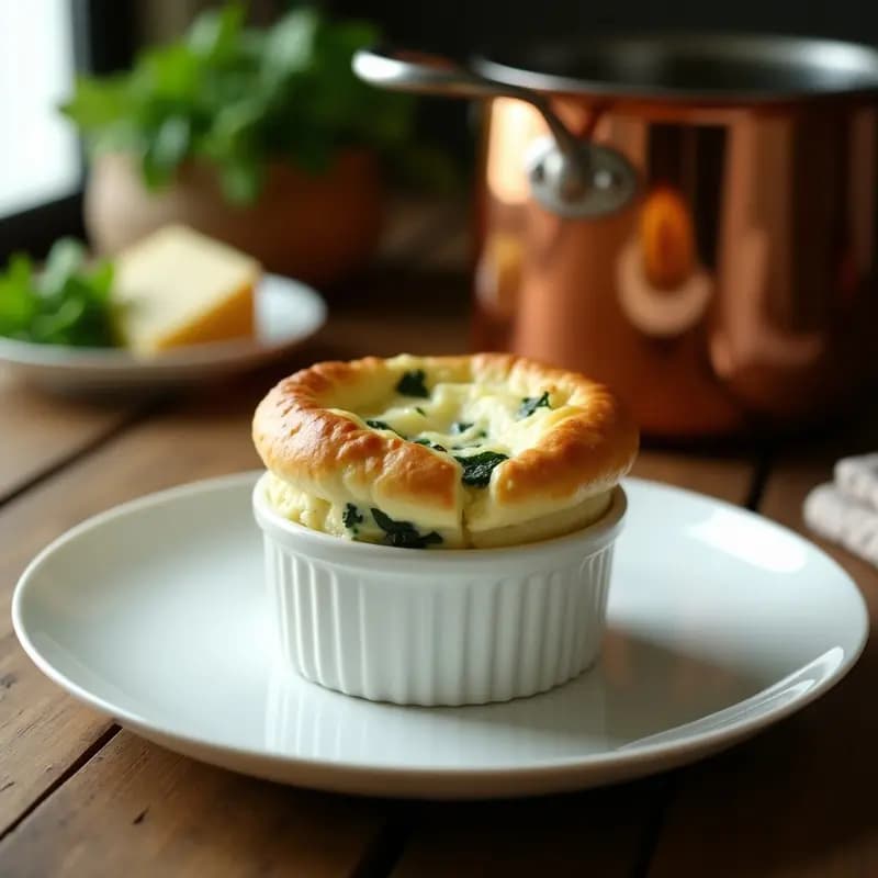 Soufflé de Espinacas y Queso de Cabra: Entrante Francés Ligero y Sin Harina