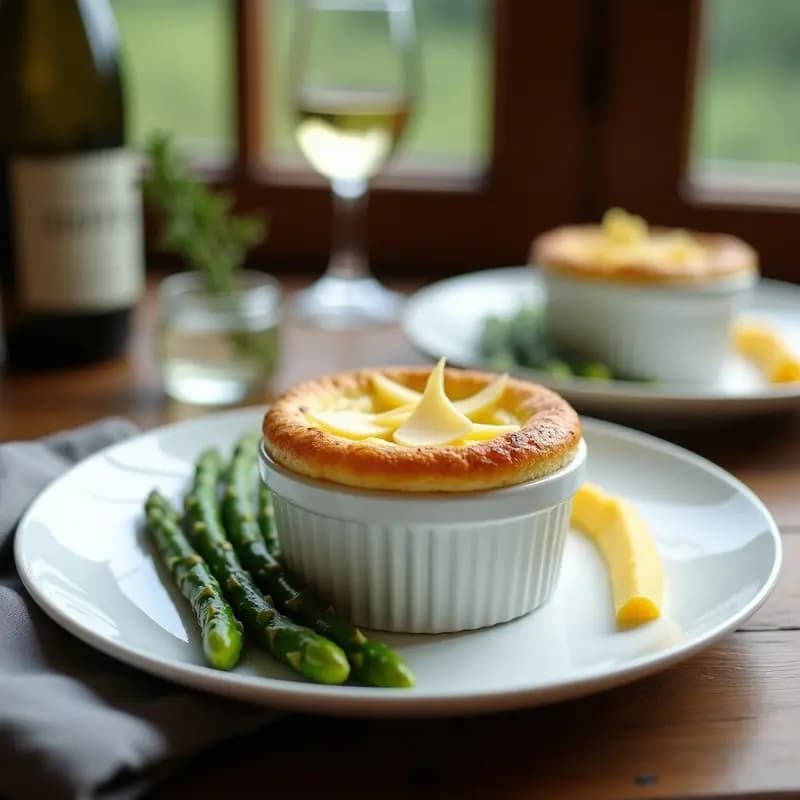 Soufflé de Queso Manchego y Espárragos Verdes: Entrante Francés Elegante y Sin Harina