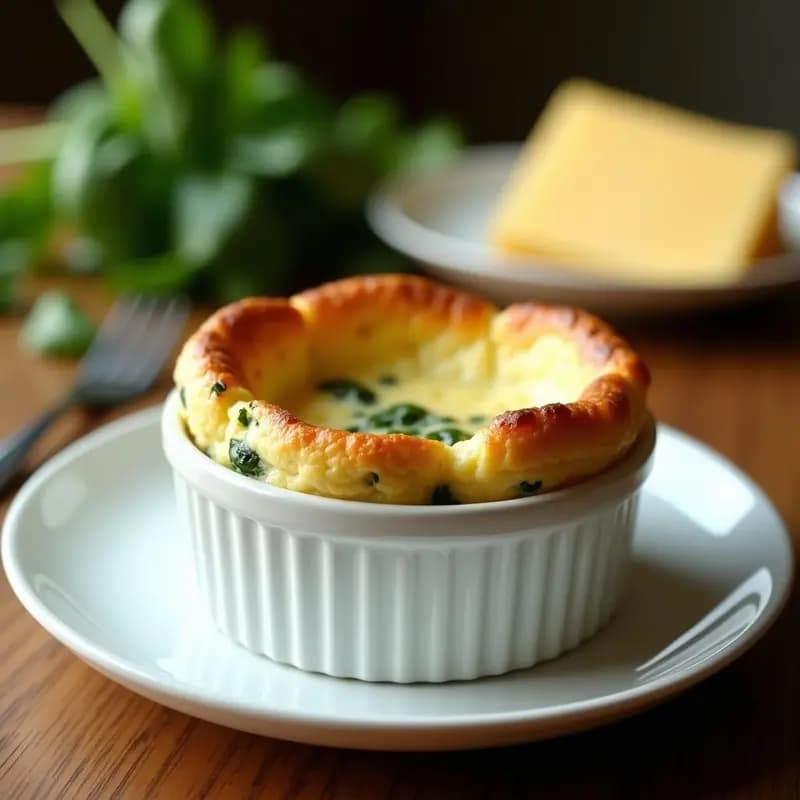 Soufflé de Queso Manchego y Espinacas: Receta Española Alta en Proteína en Airfryer